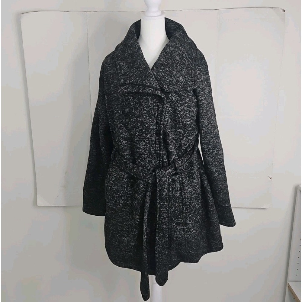 Steve Madden Charcoal Grey Black Plus Size 1X Winter Coat Tie Waist Zip Up Jacke